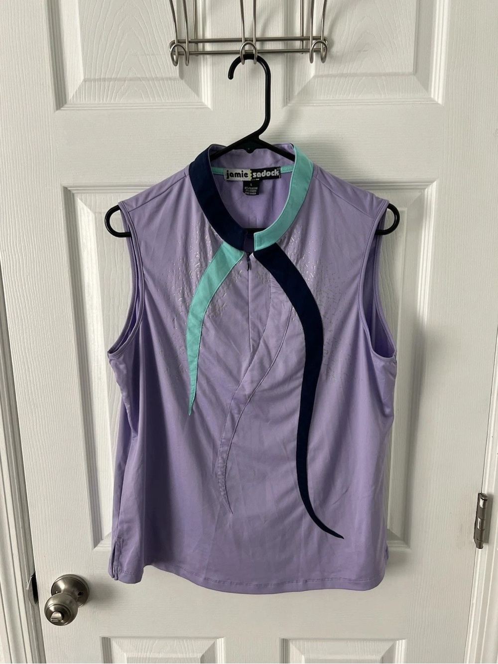 jamie sadock Lavender Sleeveless Golf Top with Aqua and Navy Trim